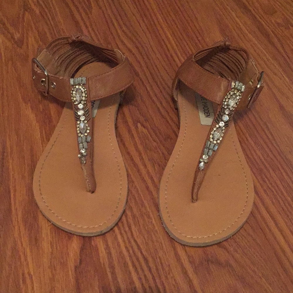 Tan embellished thong sandals